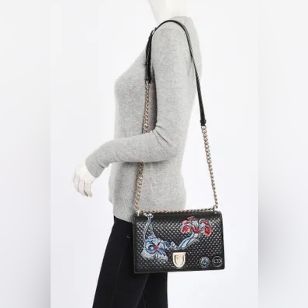Christian Dior Diorama Medium Flap Bag W Black Embroidered Leather & Chain Strap - Picture 2 of 16